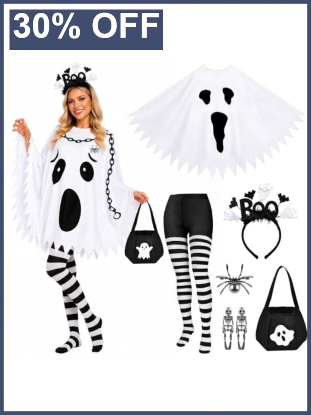 Women's Ghost Halloween Costume Set 6PCS Adult Cosplay One Size